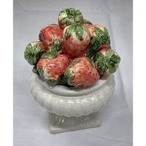 Vintage Italian Ceramic Topiary Mojolica Strawberry Centerpiece Figurine 6.5"
